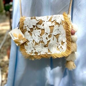 Cappelli Straworls Tan and White Lace Crossbody Bag